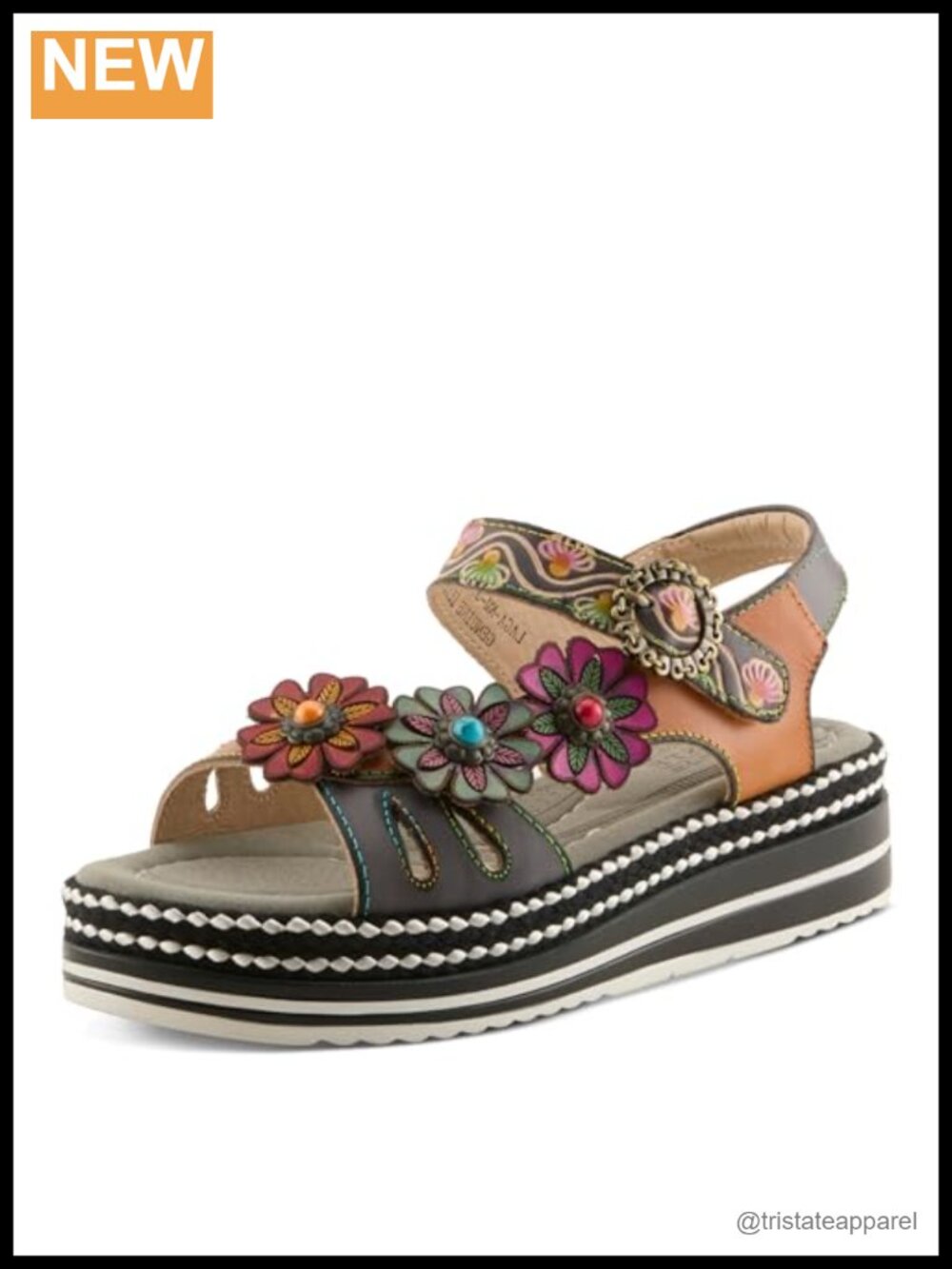 Hand Painted Leather Slide Sandal with Arch Support